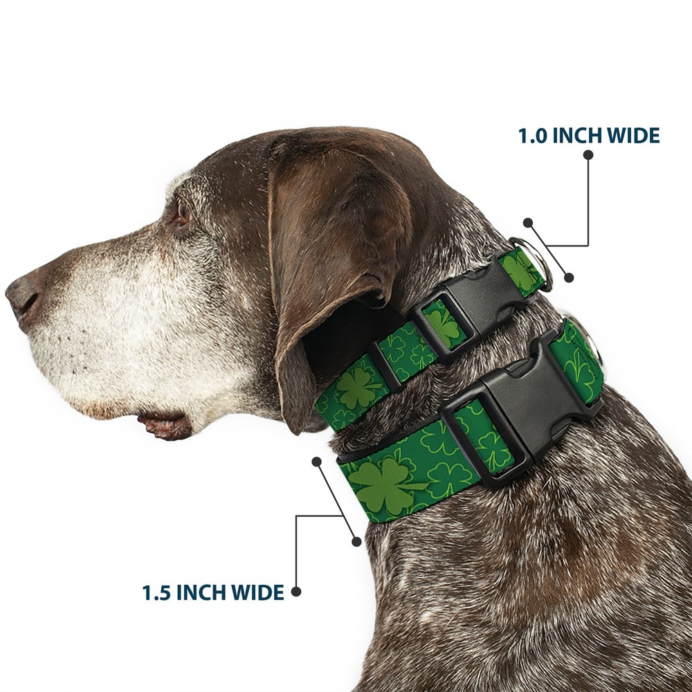 Plastic Clip Collar St. Pat's Clovers Scattered2 Outline/Solid Greens Medium 11-
