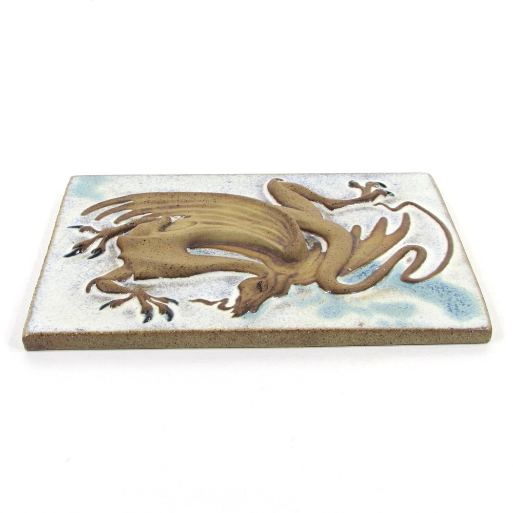 Vtg Elfstone Studio DRAGON 8.5" Wall Tile Clay Bas Relief Signed Meyer 1988