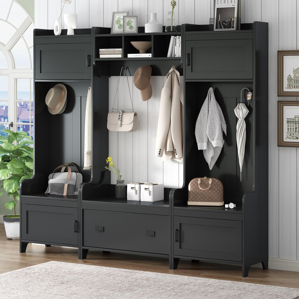 4-in-1 Multiple Functions Entryway Bench Hall Tree with Ample Storage Drawer