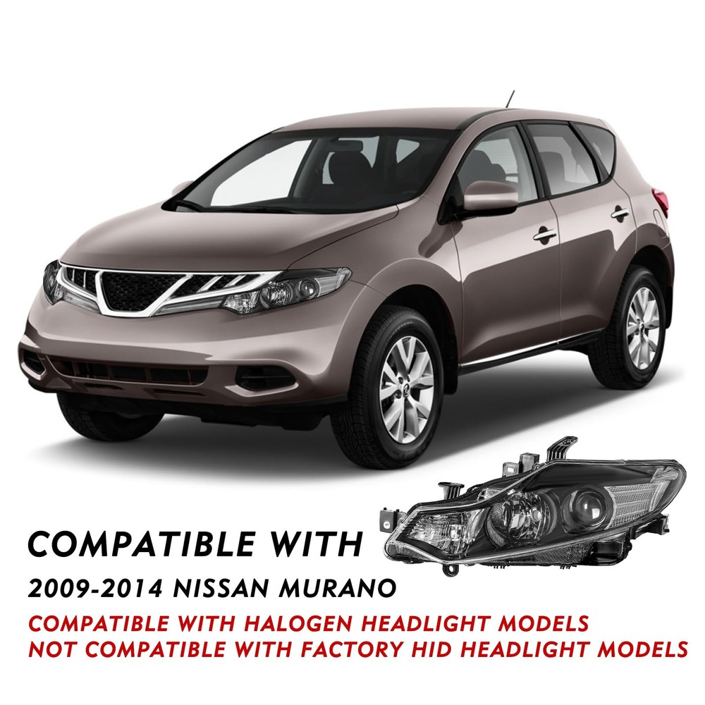 2009-2014 Murano Black Halogen Projector Headlight Assembly LH RH