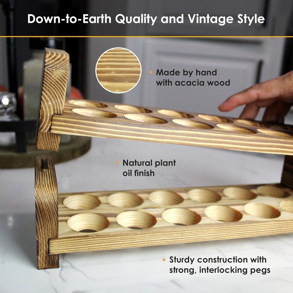Expandable Stackable Wooden Egg Holder Countertop for 24 Eggs, Rustic Kitchen...
