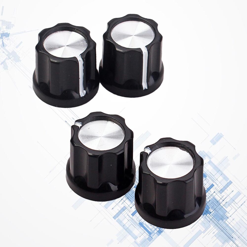 4pcs Black Silver Guitar Bass Knob Buttons D-type Shaft Pot Knobs (Black)