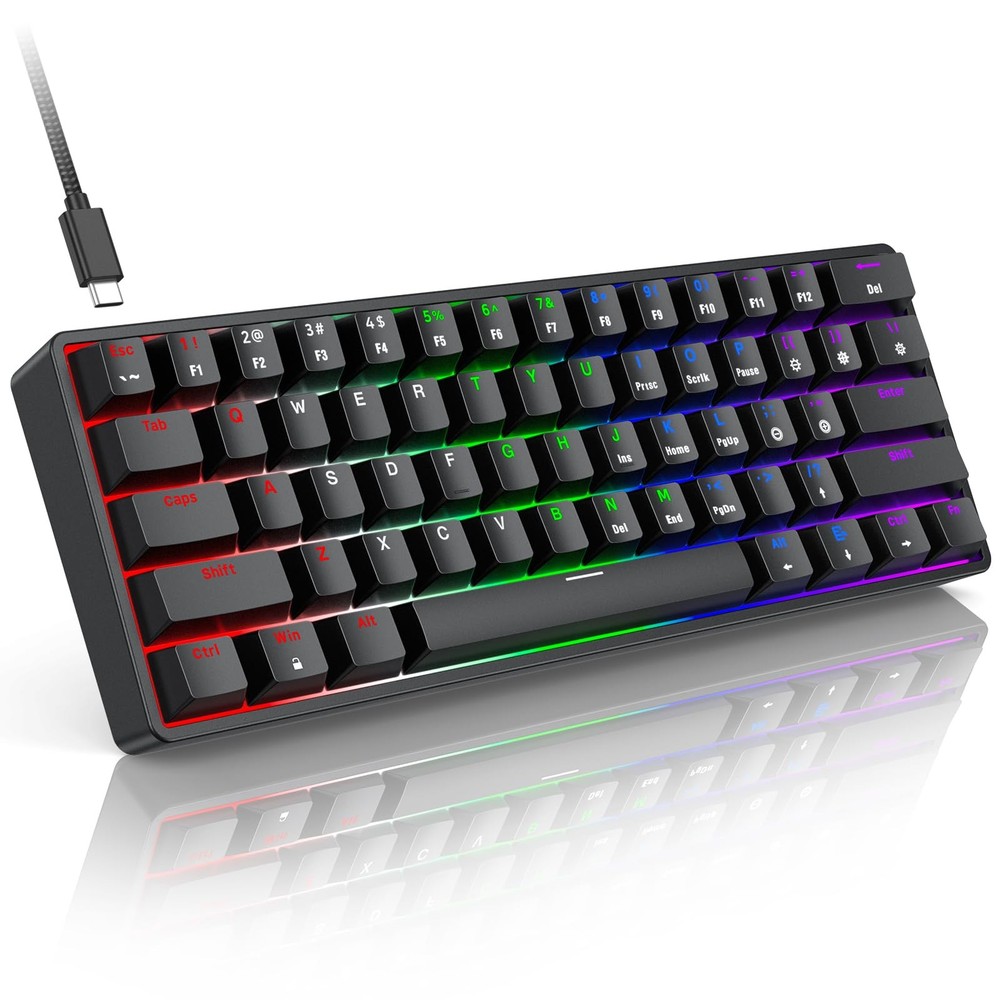 TECURS 60% Compact Mechanical Keyboard for Mac/Windows/PC, Ideal Black