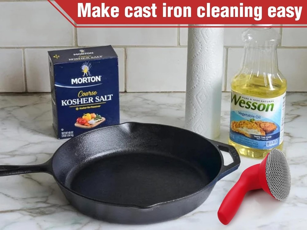 Cast Iron Cleaner Scrubber with Handle -3mm Welded Chain Mail Cast Iron