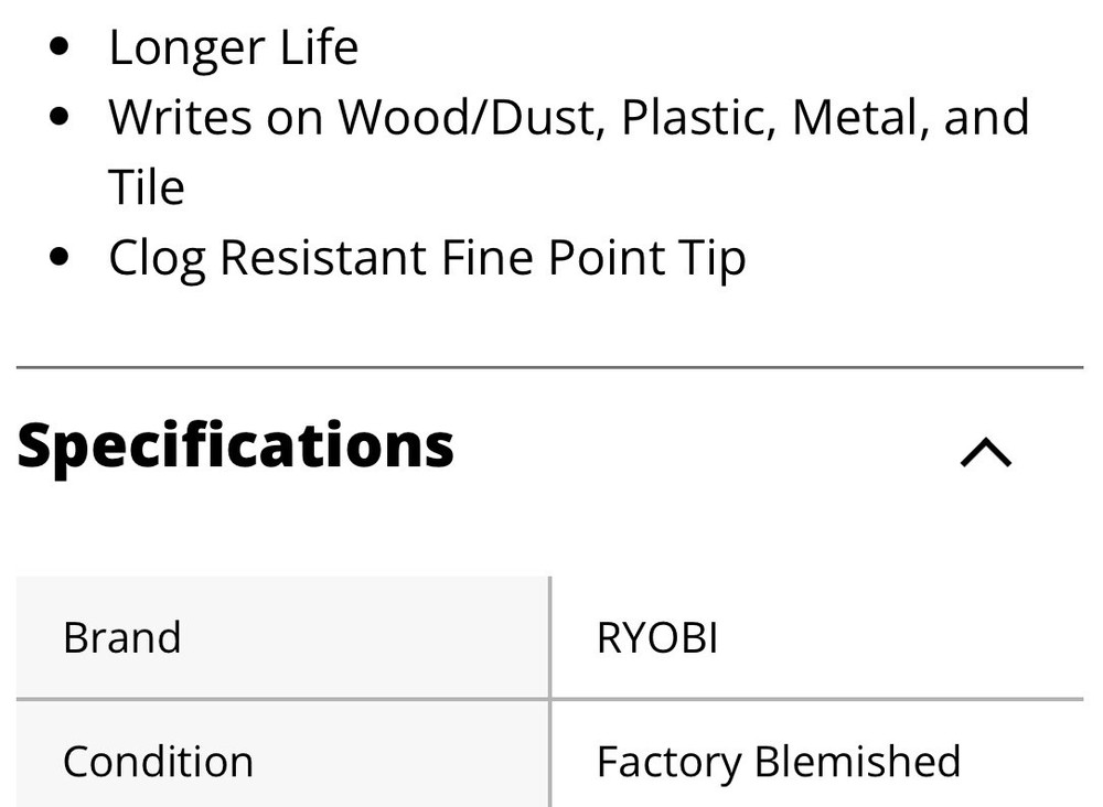 Three 3 NEW RYOBI Black Durable Precise Fine Point Permanent Workshop Marker