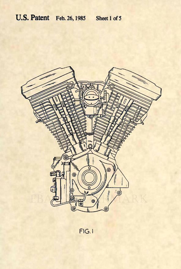 Harley Davidson Evolution Engine Official US Patent Art Print - Original EVO 286
