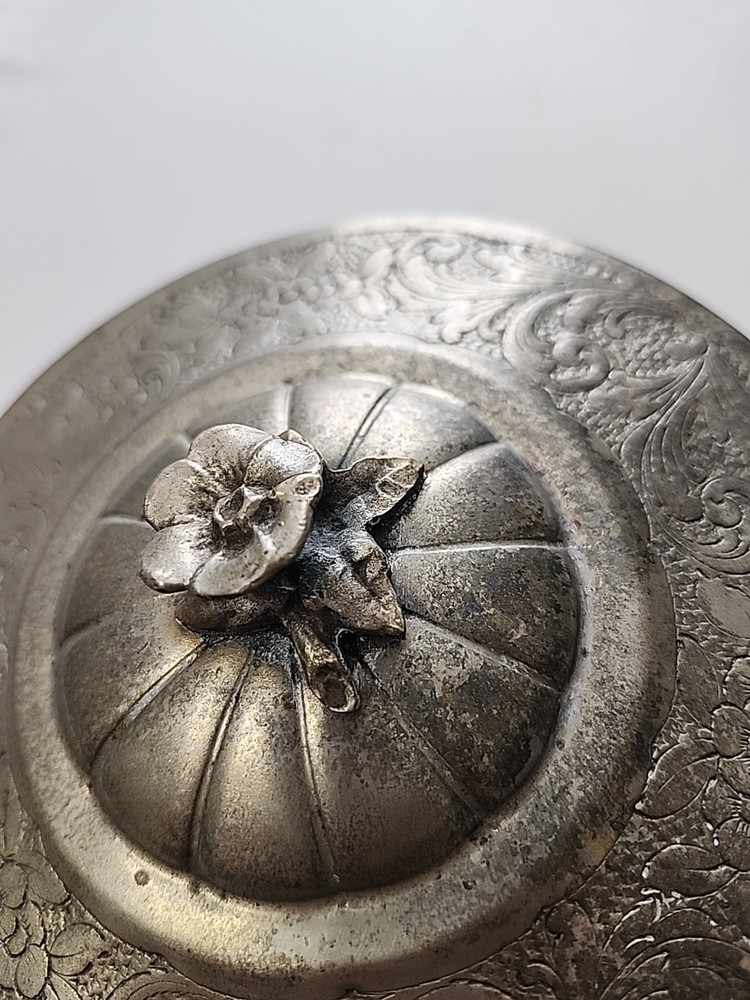 Silver tone Dish Bowl With Lid - unmarked