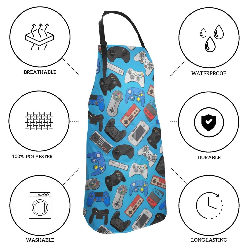 Joystick Game Background Waterproof Apron Cooking Kitchen Unisex Adjustable