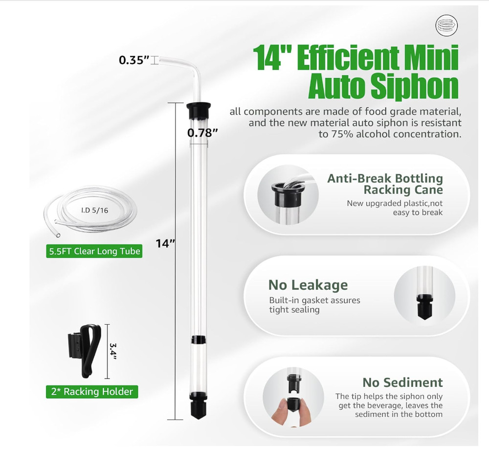 14� Auto Siphon with Bottling Wand 3/8� Racking Cane Beer Wine Siphon Auto Sipho