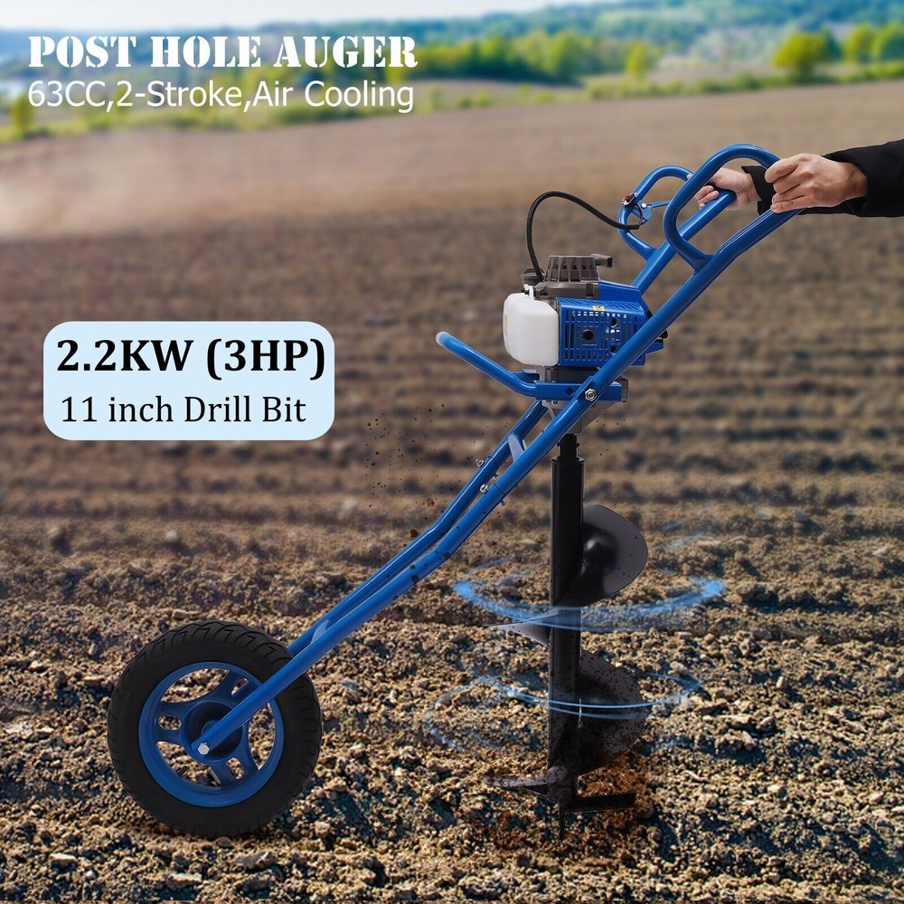 63CC Gasoline Post Hole Digger with 11" Bit - Efficient Earth Auger Tool