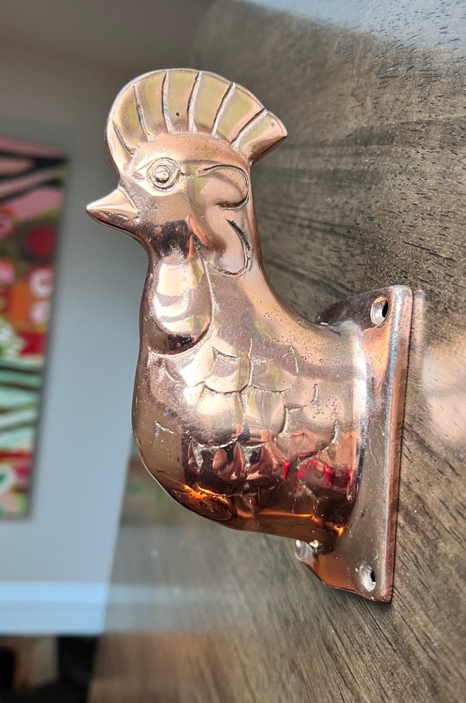 Solid Copper Rooster Head Hook Towel Apron Holder Wall Mount Rustic Farmhouse 6"