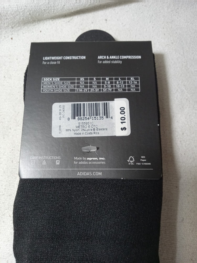 Adidas Black Soccer Metro Socks Size Medium (Y642)