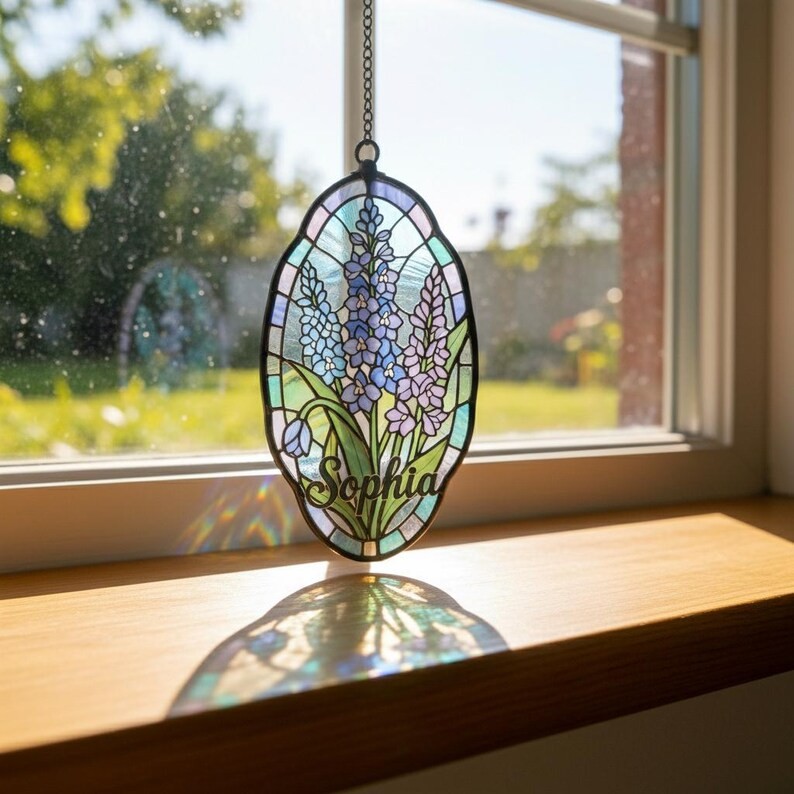 Personalized Lupine Acrylic Suncatcher Mom Gift Window Decor