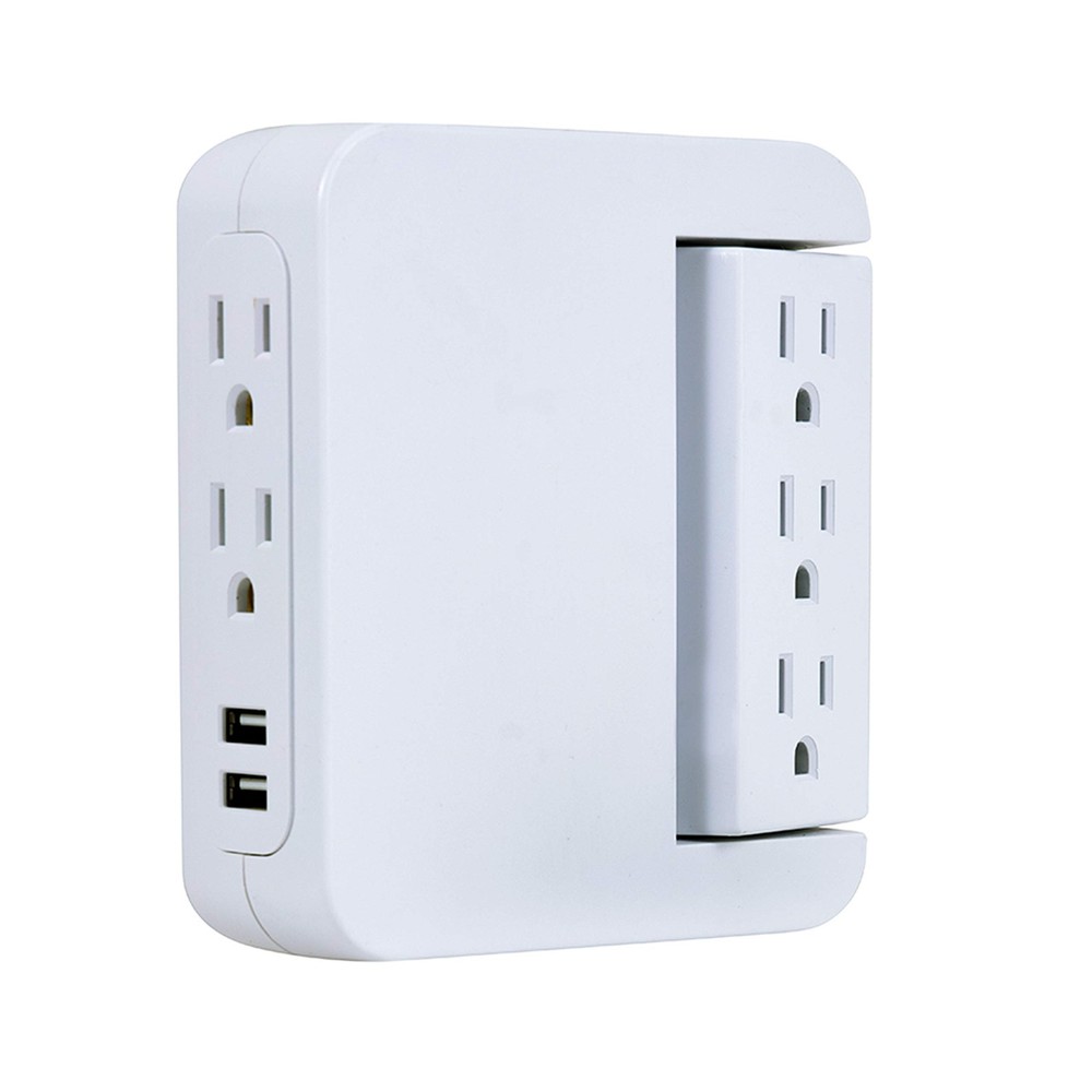 GE Pro Side-Access Swivel Surge Protector, 2 Pack, 5-Outlet Extender with 2 USB