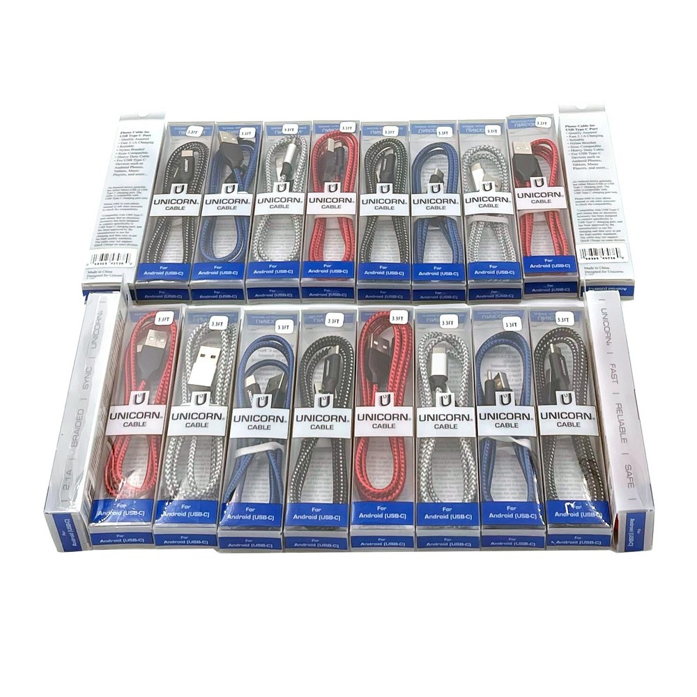 10 USB Type C Charging Cable 1m 2A USB-C Android Charger Wholesale Bulk UNICORN