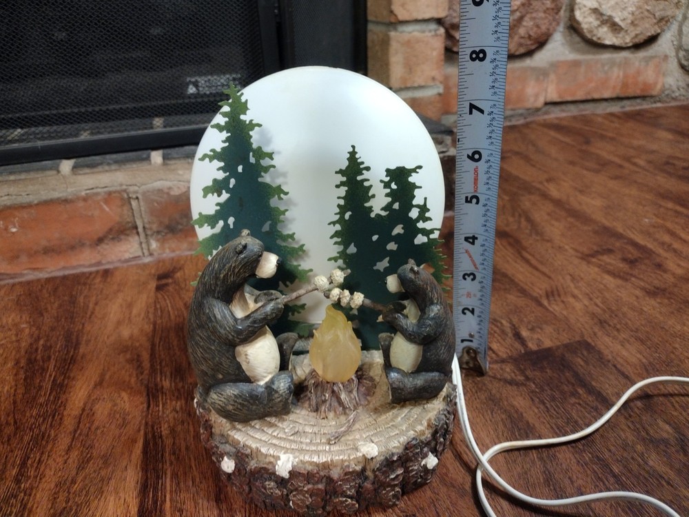 Bears Roasting Marshmallows Campfire Lamp Night Light Trees Moon