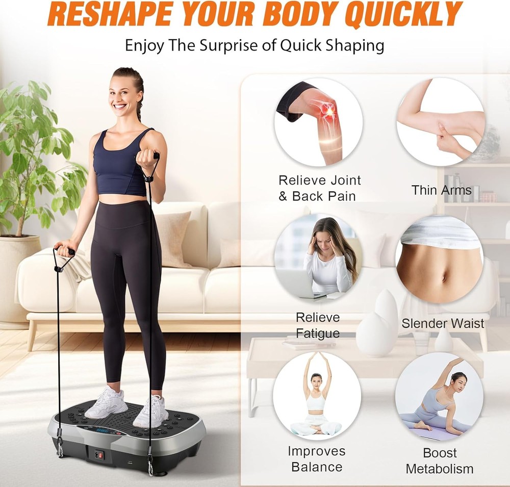 Vibration Plate Exercise Machine, 3 Workout Modes & 120-Level Vibration Platform