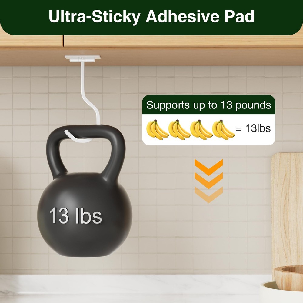bussdis Banana Hook Under Cabinet: Foldable Hanger 1 Pack, White