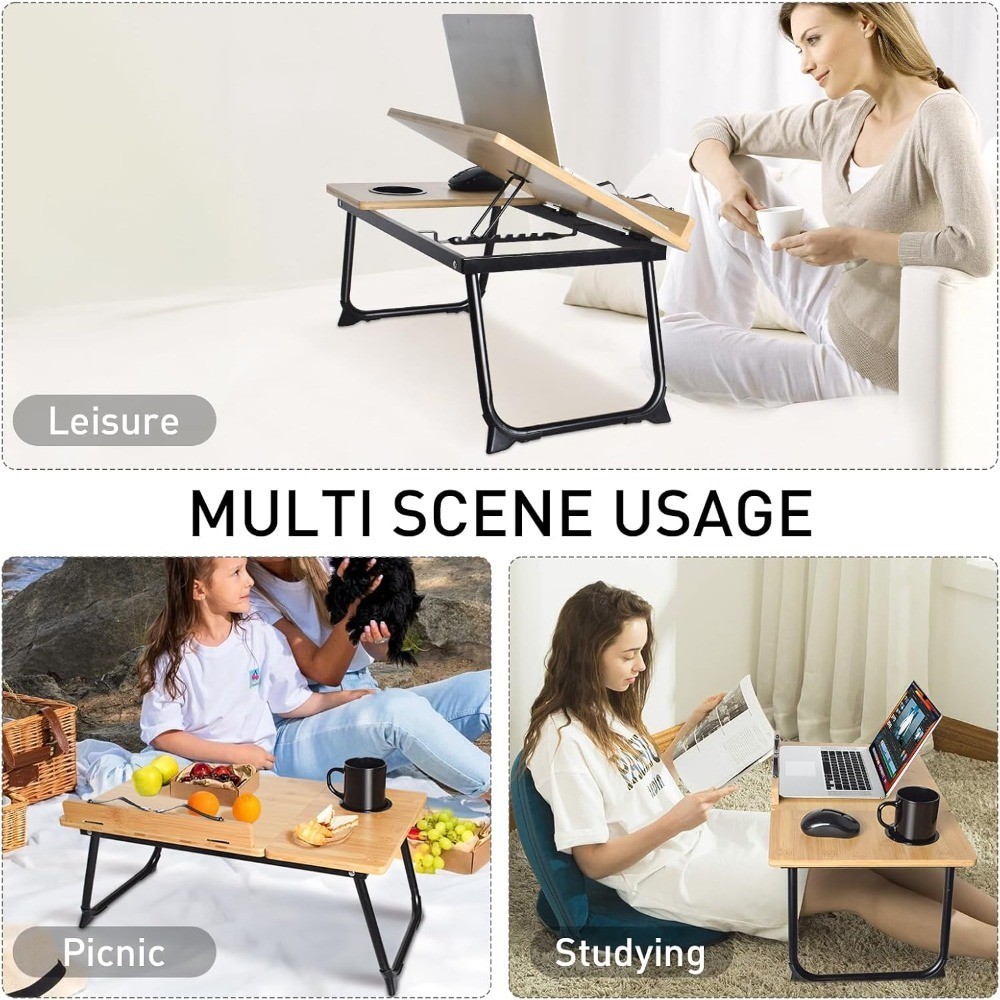 Adjustable Bamboo Book Stand Holder for Reading in Bed with Page Clips Multi