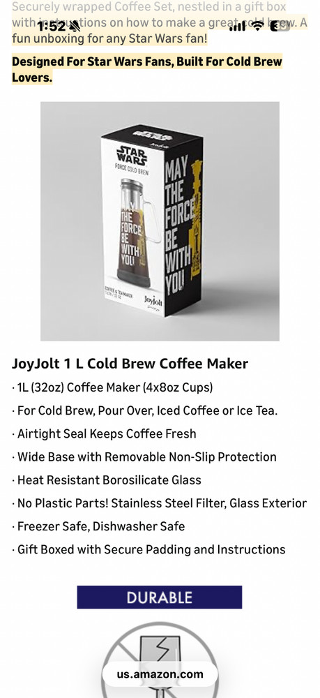 Star Wars Force Cold brew coffee and tea maker