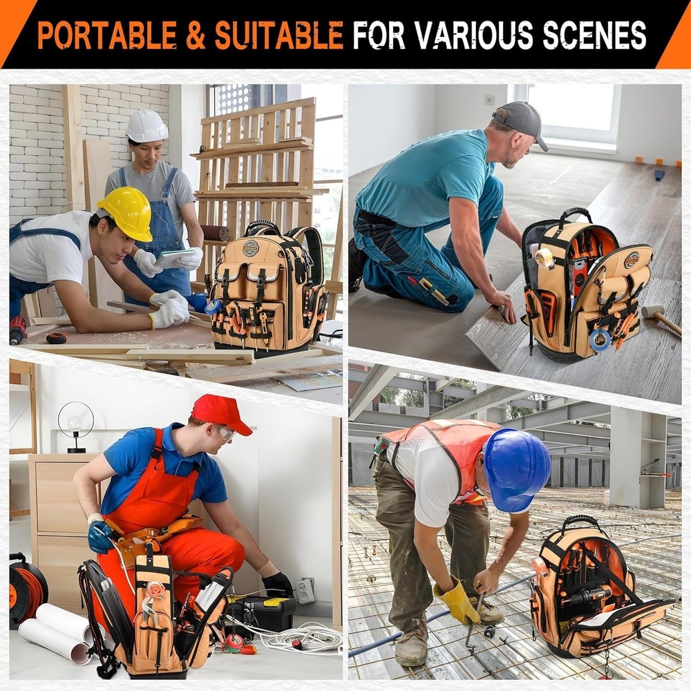 Heavy Duty Tool Bag Backpack,Water Resistant,89 Pockets & Loops Canvas