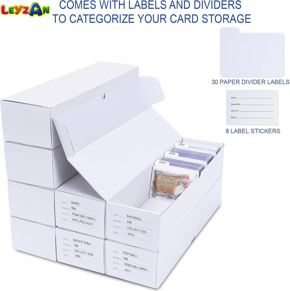 Trading Card Storage Boxes,8-Pack • Includes Dividers and Labels,14.4-inch Width