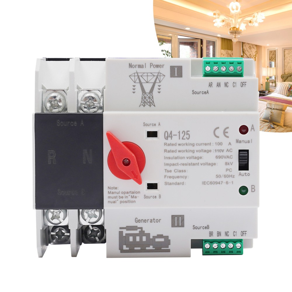 Dual-Power Automatic Transfer Switch 2P 100A Generator Changeover Switch NEW!