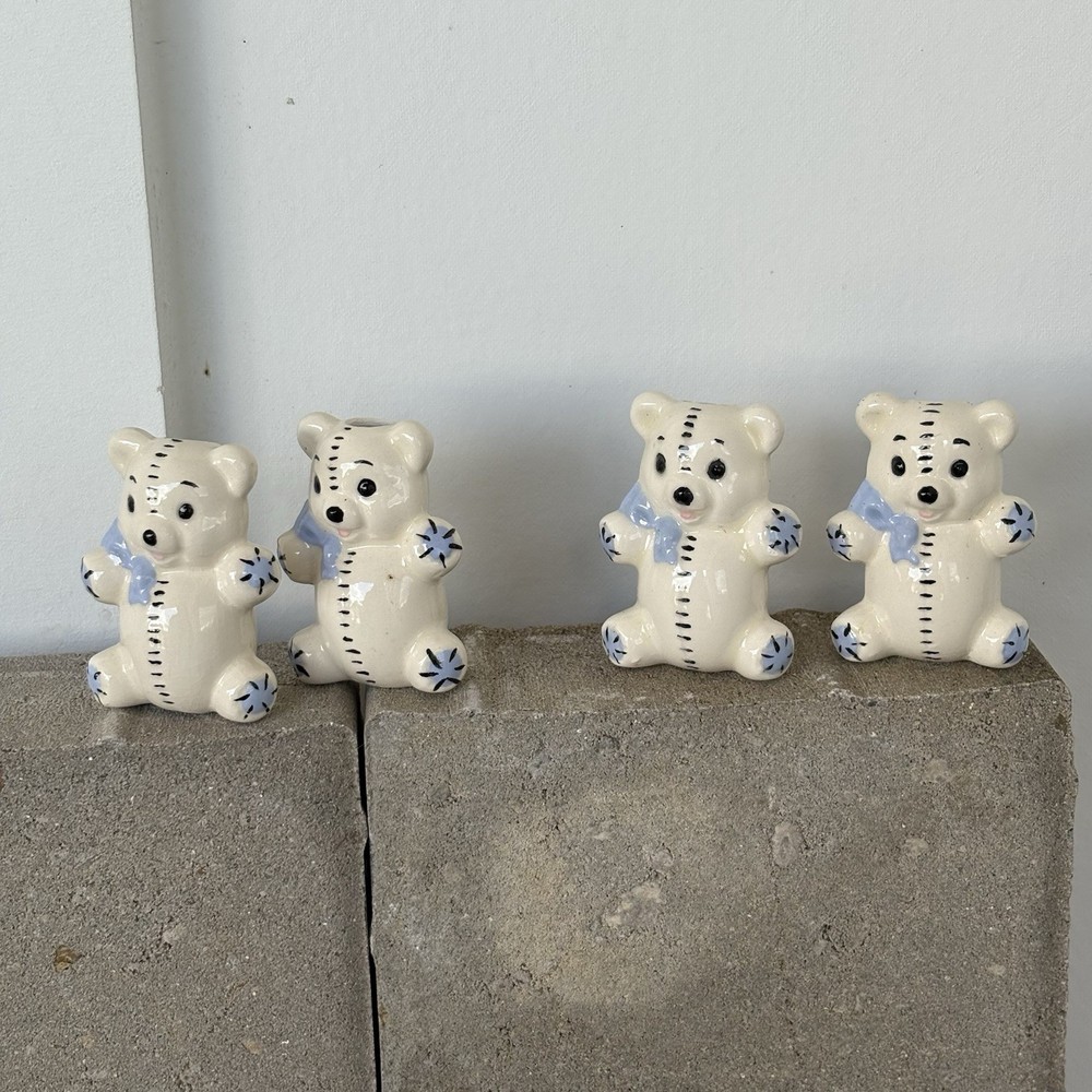 Beads Macrame Bears Ceramic Vintage (4) Blue And White