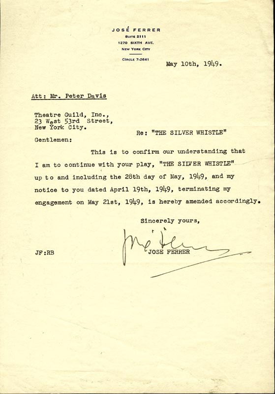 JOSE FERRER - DOCUMENT SIGNED 05/10/1949