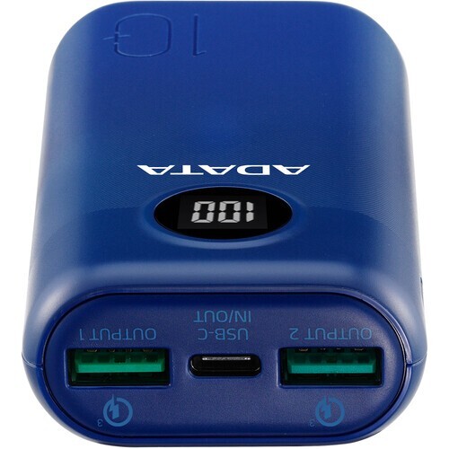 ADATA P10000QCD Power Bank (10,000mAh, Blue) USB Type-C Input & Output USB-A Out
