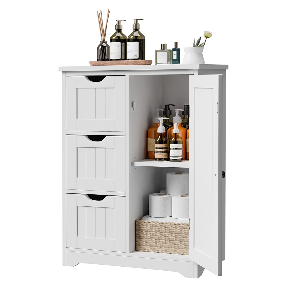 Bathroom Floor Cabinet with Drawer & Adjustable Shelf Kitchen Cupboard Storage