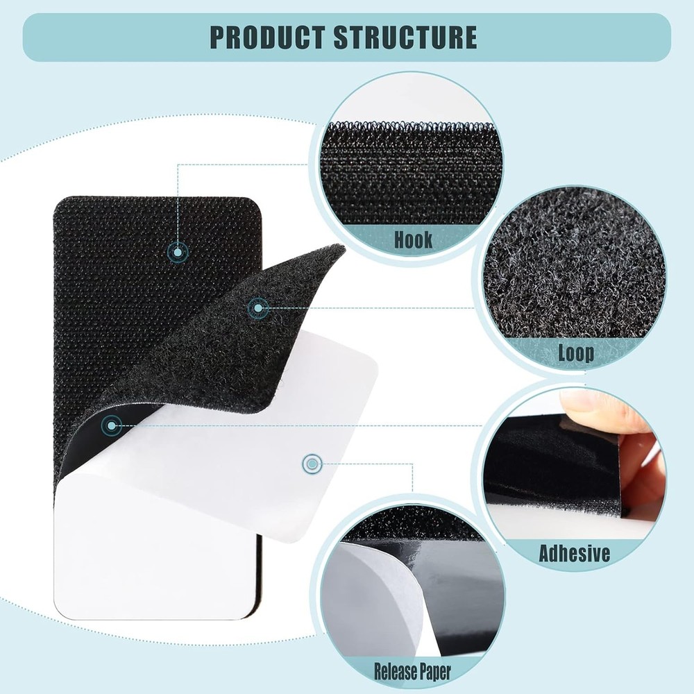 Versatile Black Hook and Loop Strips - 12 Sets for Strong Adhesive Applications