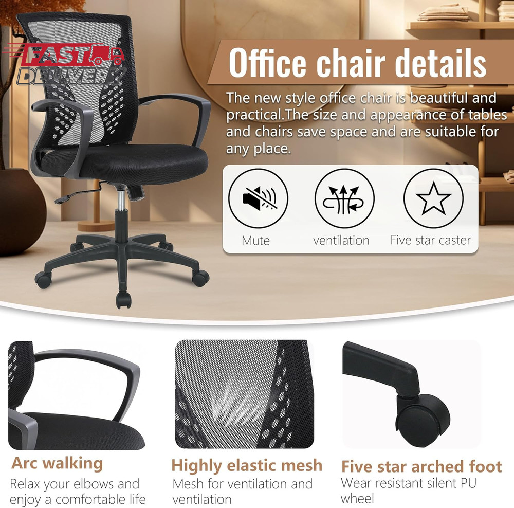 FDW Home Office Chair Mid Back PC Swivel Lumbar Support Adjustable Desk Task Com