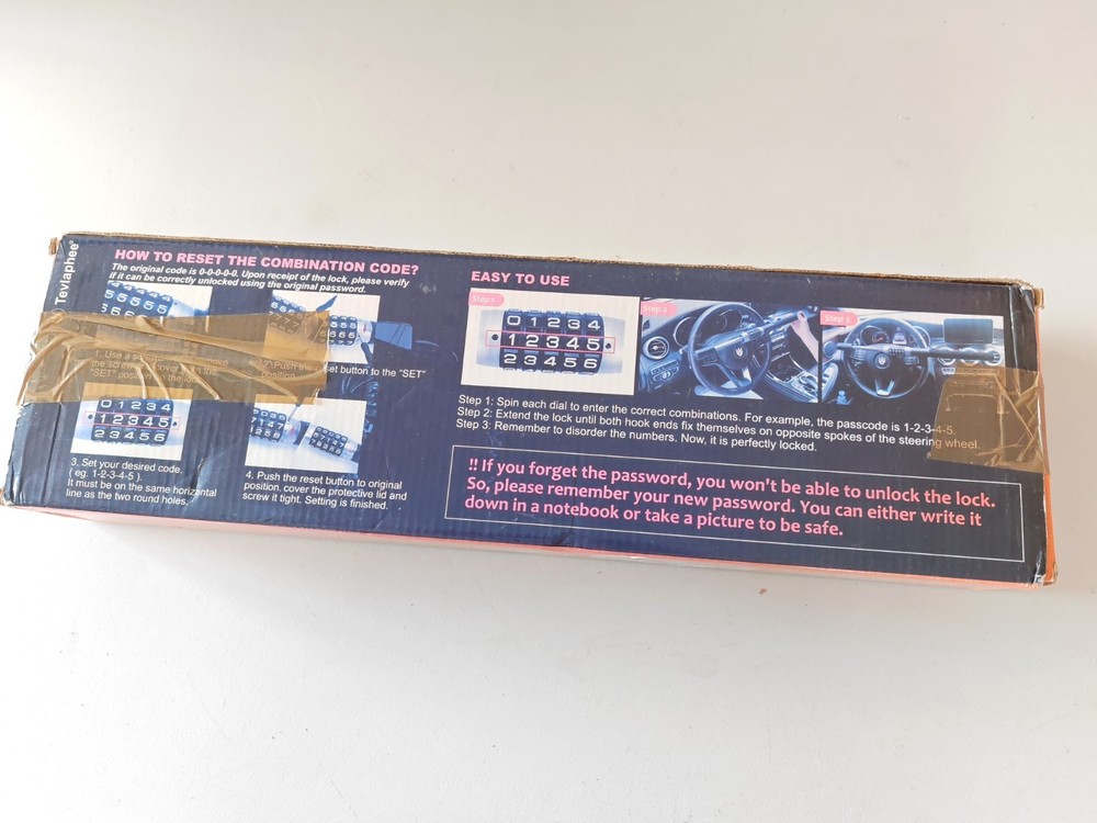 Tevlaphee Steering Wheel Lock, 5-Digit Keyless Combination Anti-Theft Device