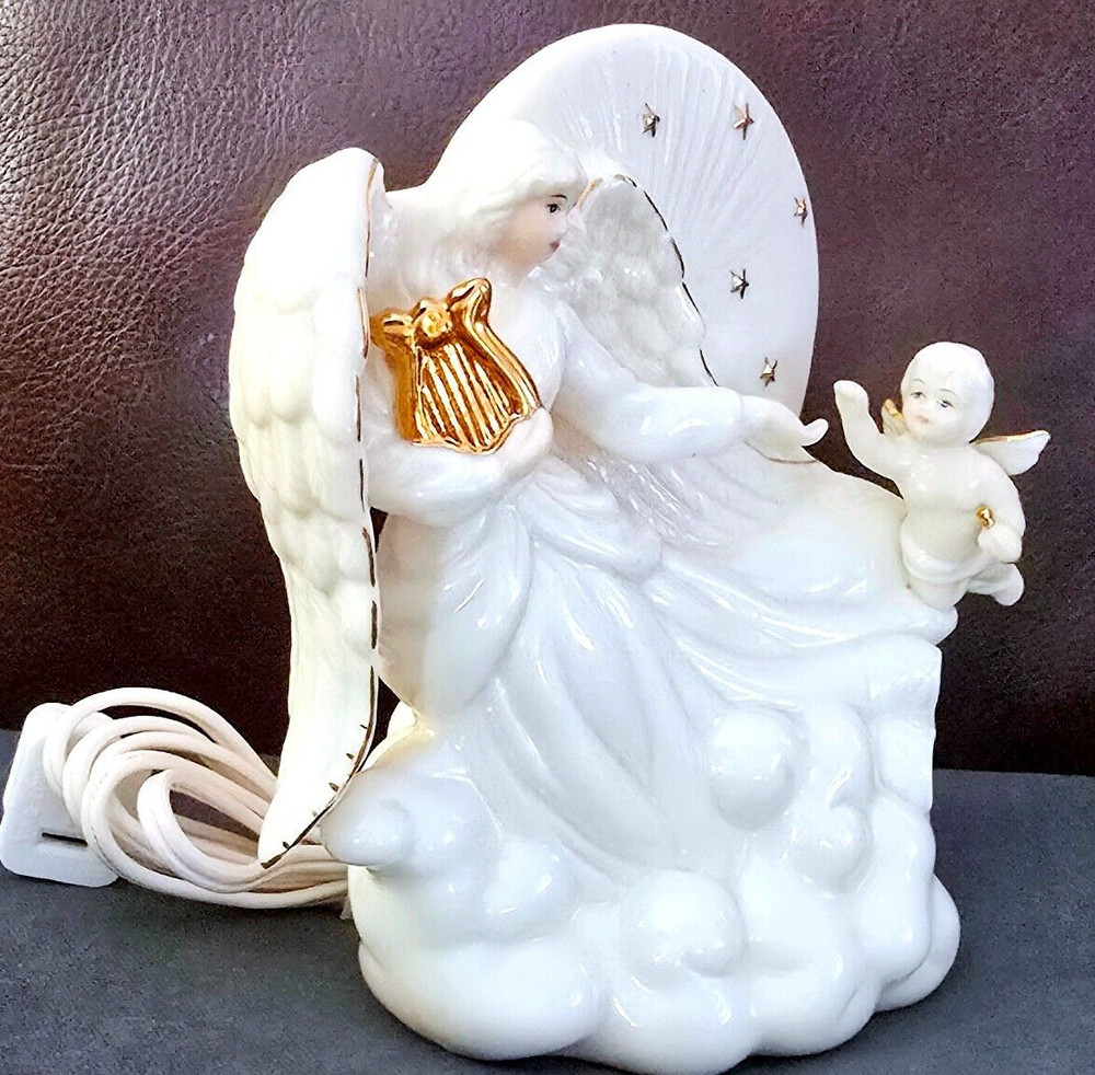 Wonderful Angel with Harp Ceramic Nightlight Tabletop