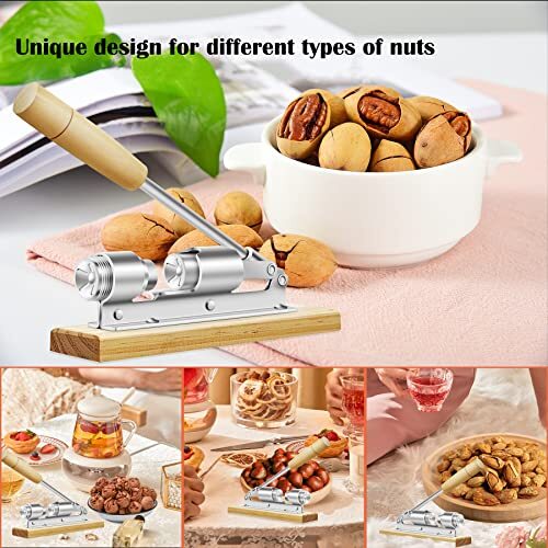 Heavy Duty Pecan Nut Cracker Tool Wood Base with Handle, Adjustable Nut Cracker