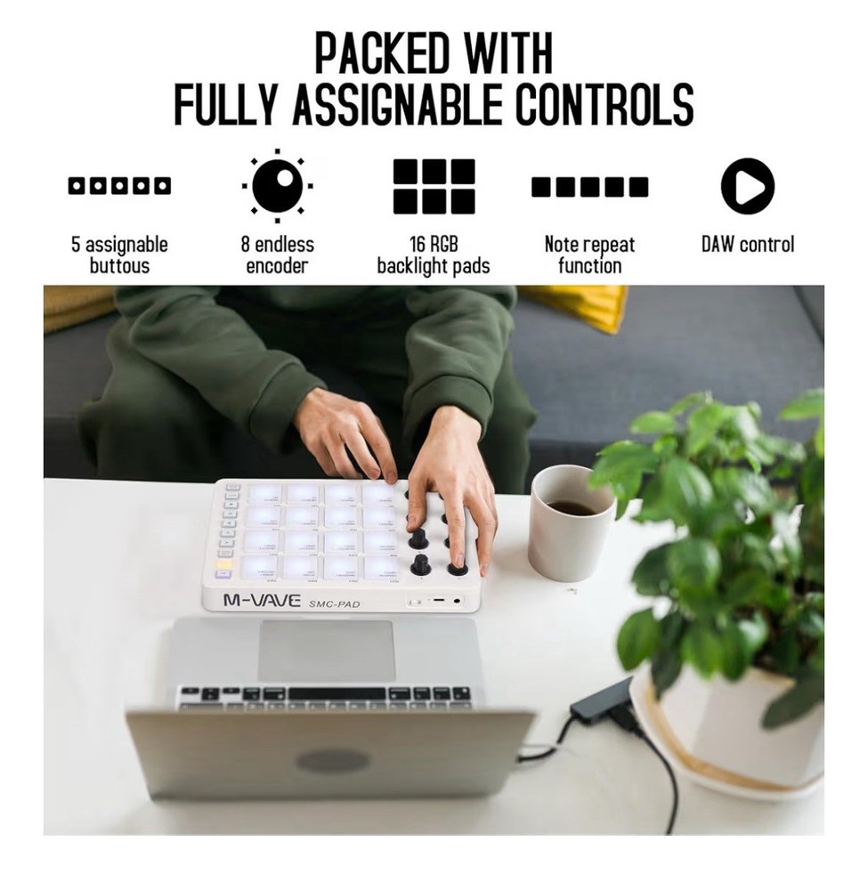 Wireless MIDI Controller Pads, Bluetooth - Black