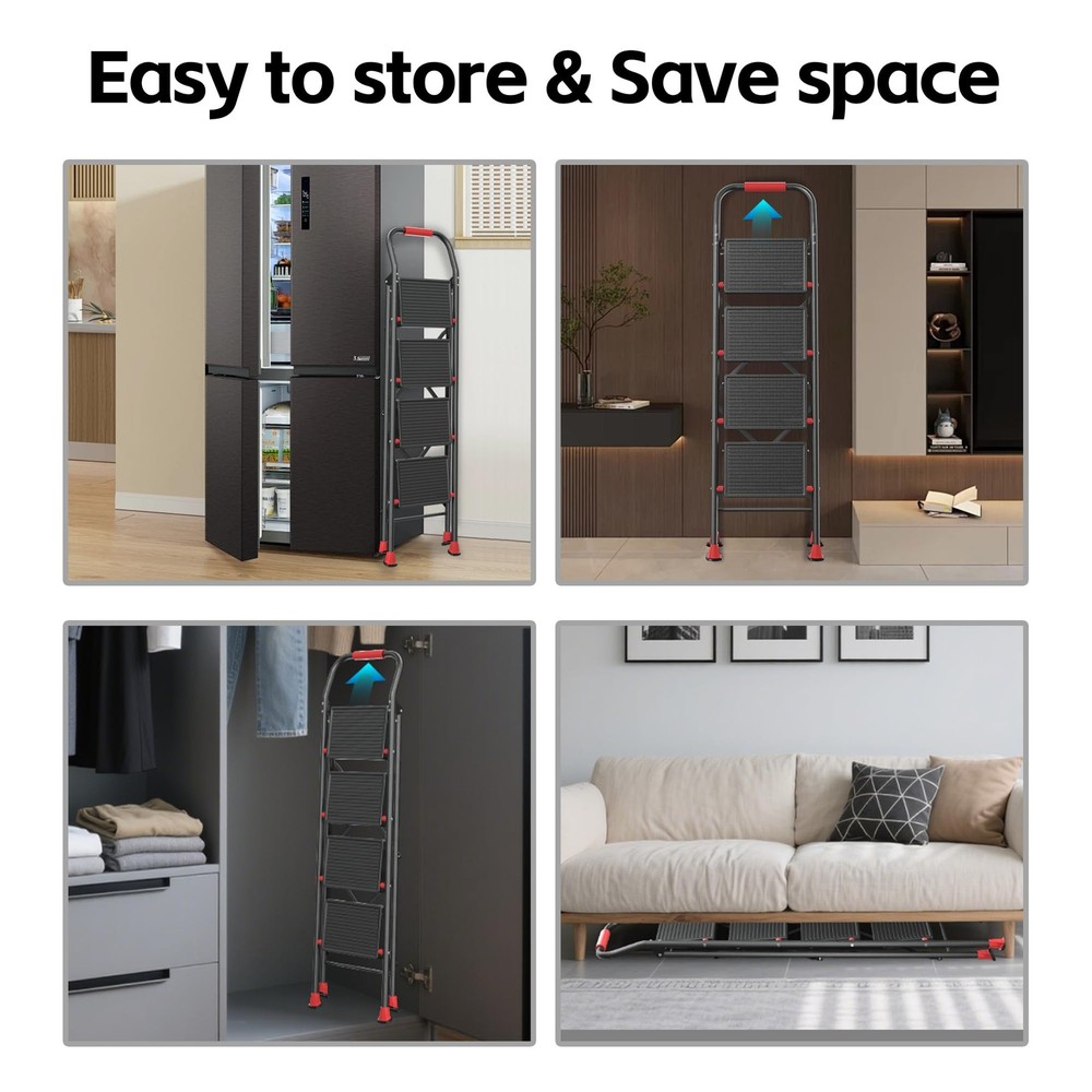 Step Ladder Foldable Folding Stool - for Home Adults Kitchen 4 Stepping Exten...