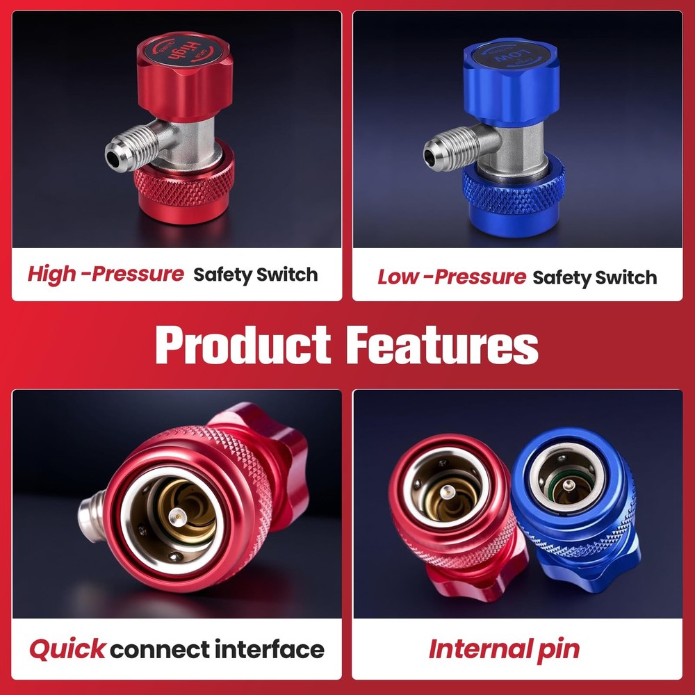R134a Quick Coupler Adapter, Adjustable R134a Adapters Quick Connectors for C...