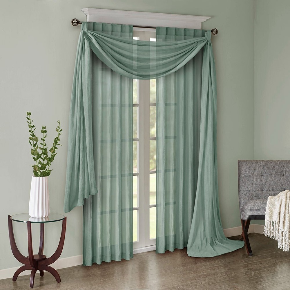 Madison Park Harper Solid Crushed Semi Sheer 84" x 84" Window Panel PAIR - Aqua