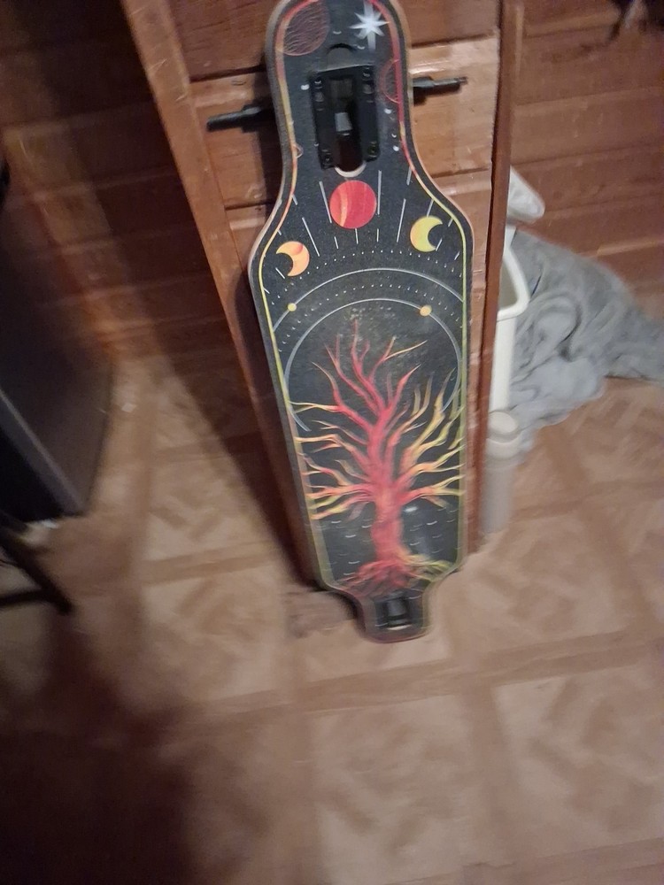 Longboard Skateboard with Cosmic Tree Graphic Design
