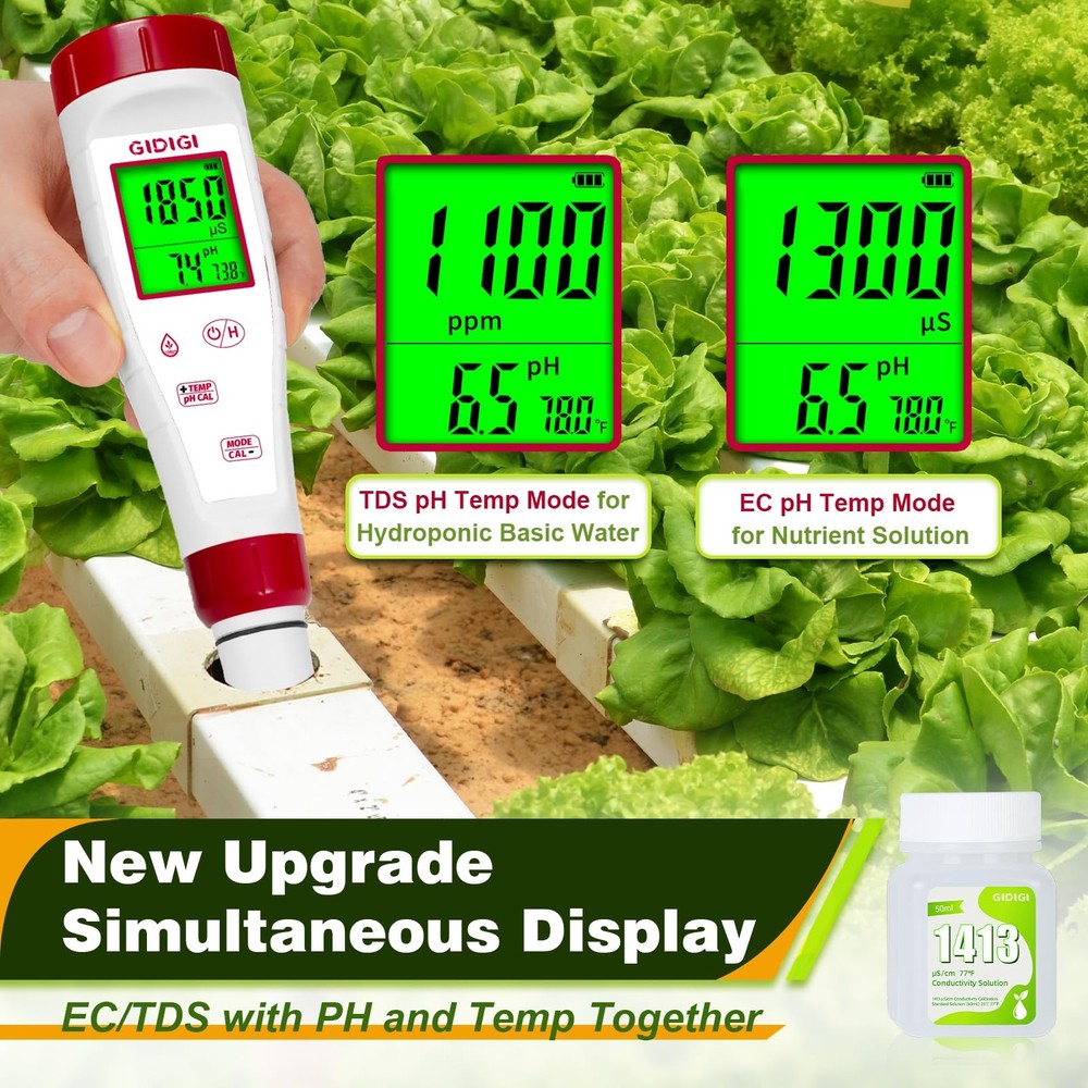 pH Meter for Hydroponic Water,Digital EC ppm Tester Nutrients Meter...