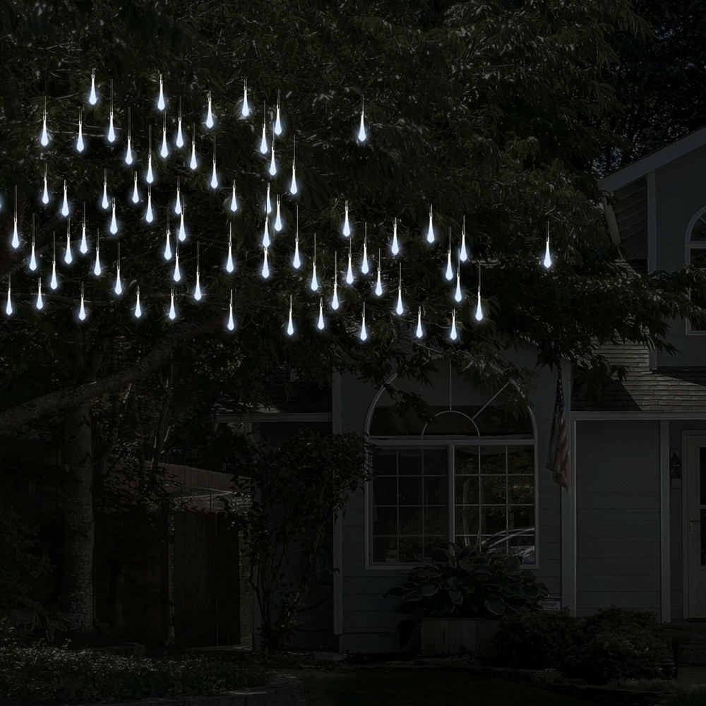 2 Pack Solar LED String Lights 30 Rain Drop Bulbs 20 Feet Each Electric White