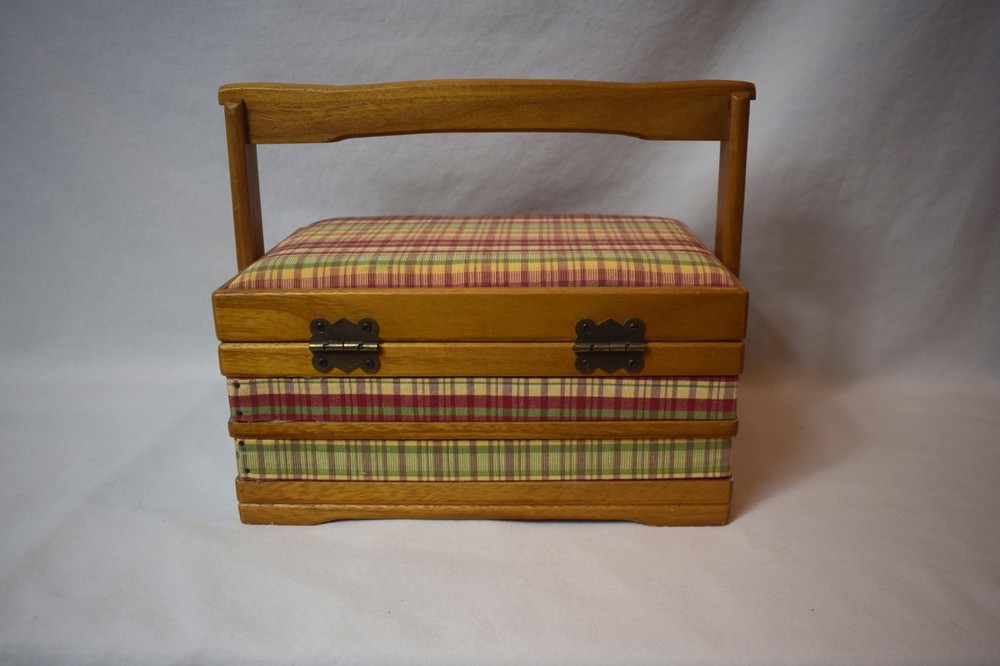 Vintage Wooden Sewing Box Storage Caddy
