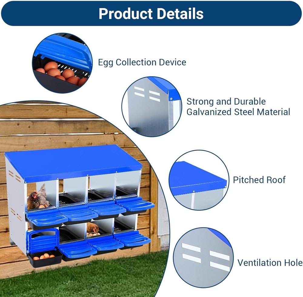 8 Holes Chicken Nesting Box Hen Coop Roll Away Nesting Box for Laying Egg