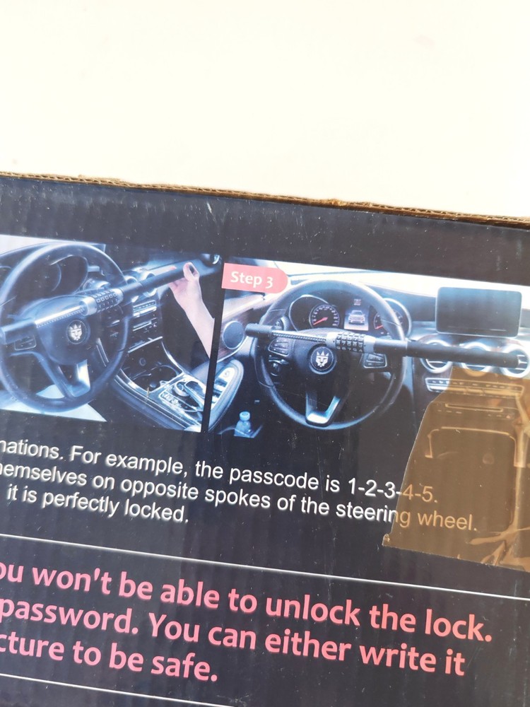 Tevlaphee Steering Wheel Lock, 5-Digit Keyless Combination Anti-Theft Device