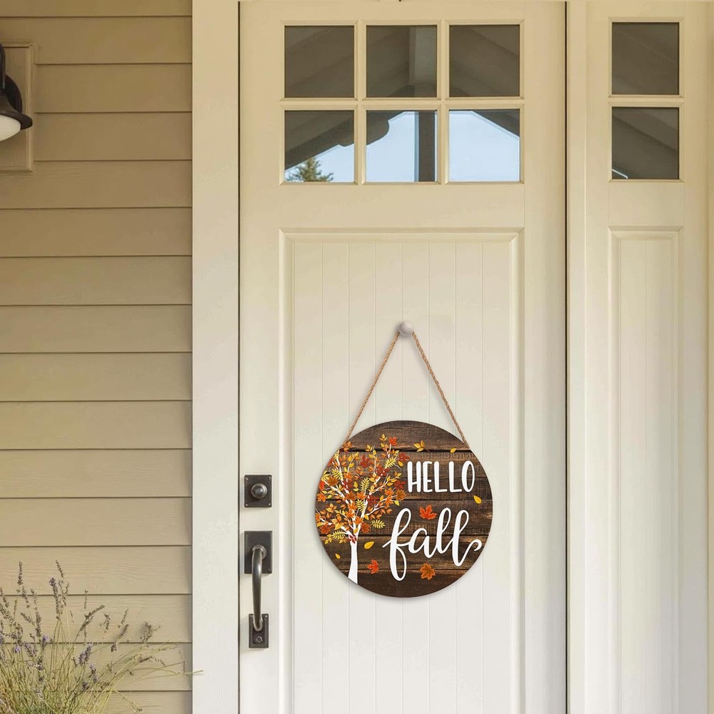 Hello Fall Wreath for Front Door Tree 12"L x 12"W, Maple