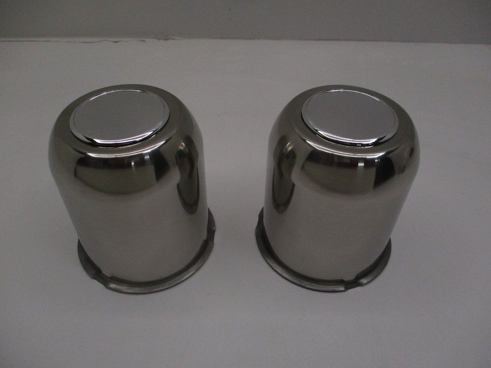 2- Stainless Metal Trailer Wheel Center Hub Cap Covers  3.75 Bore Chrome End Cap