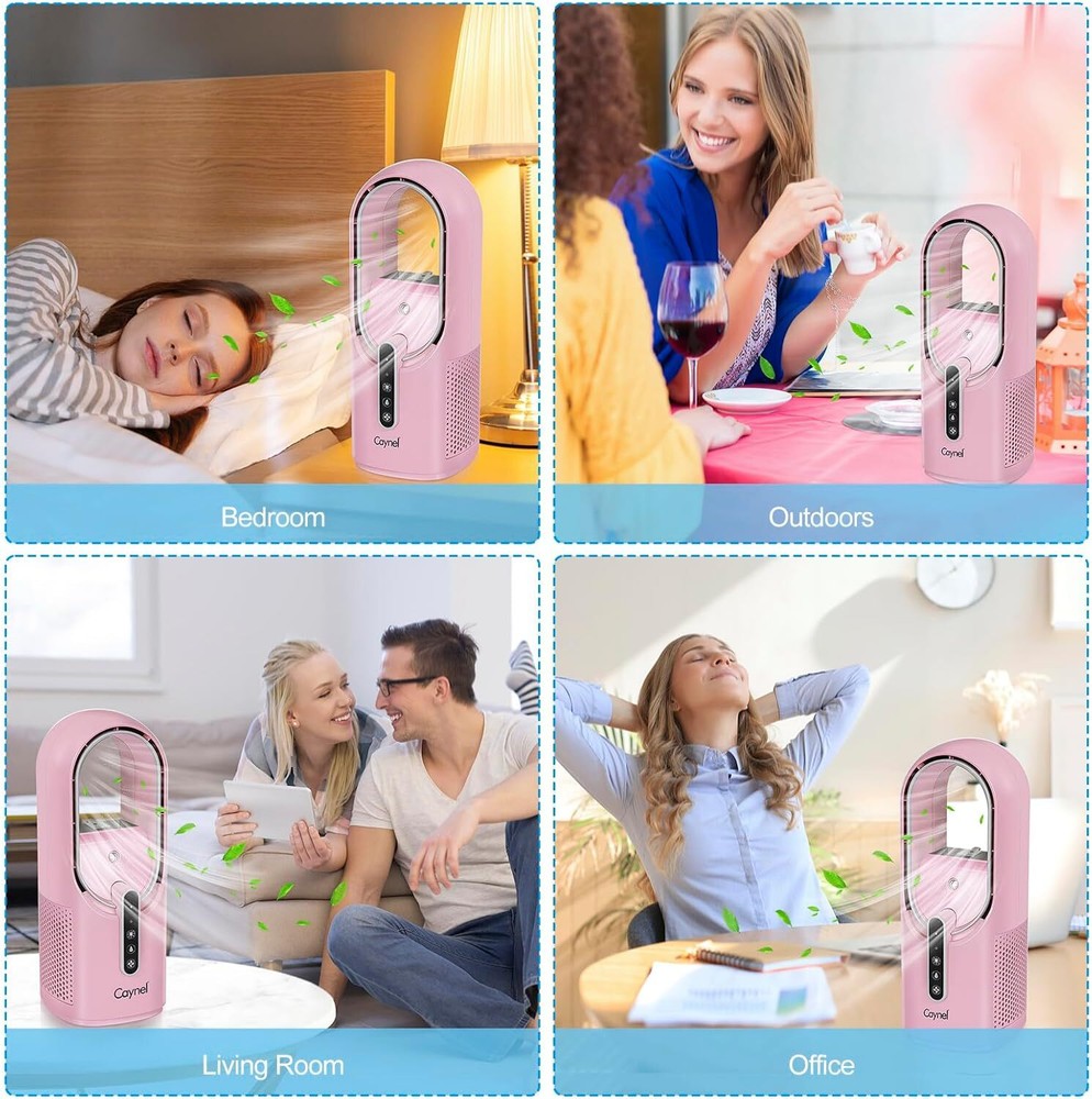 Portable 11.8 Inch Bladeless Desktop Personal Fan w/ 7 Colors Ambient Light Pink