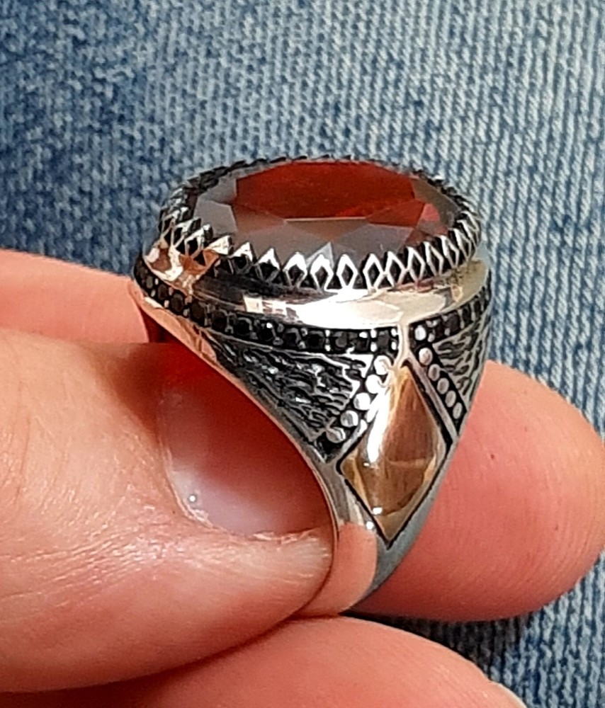 Men's Ring 925 Silver Ruby Solitaire Carniola Pirate Ring Man Sterling Ruby